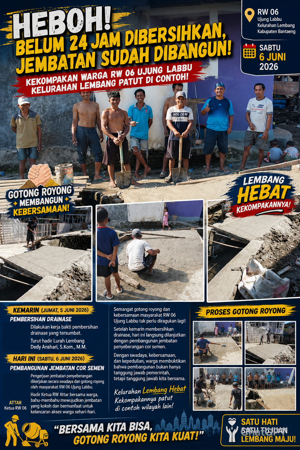 HEBOH! Belum 24 Jam Dibersihkan, Warga Ujung Labbu Langsung Bangun Jembatan Secara Swadaya — Kekompakan Kelurahan Lembang Jadi Sorotan!