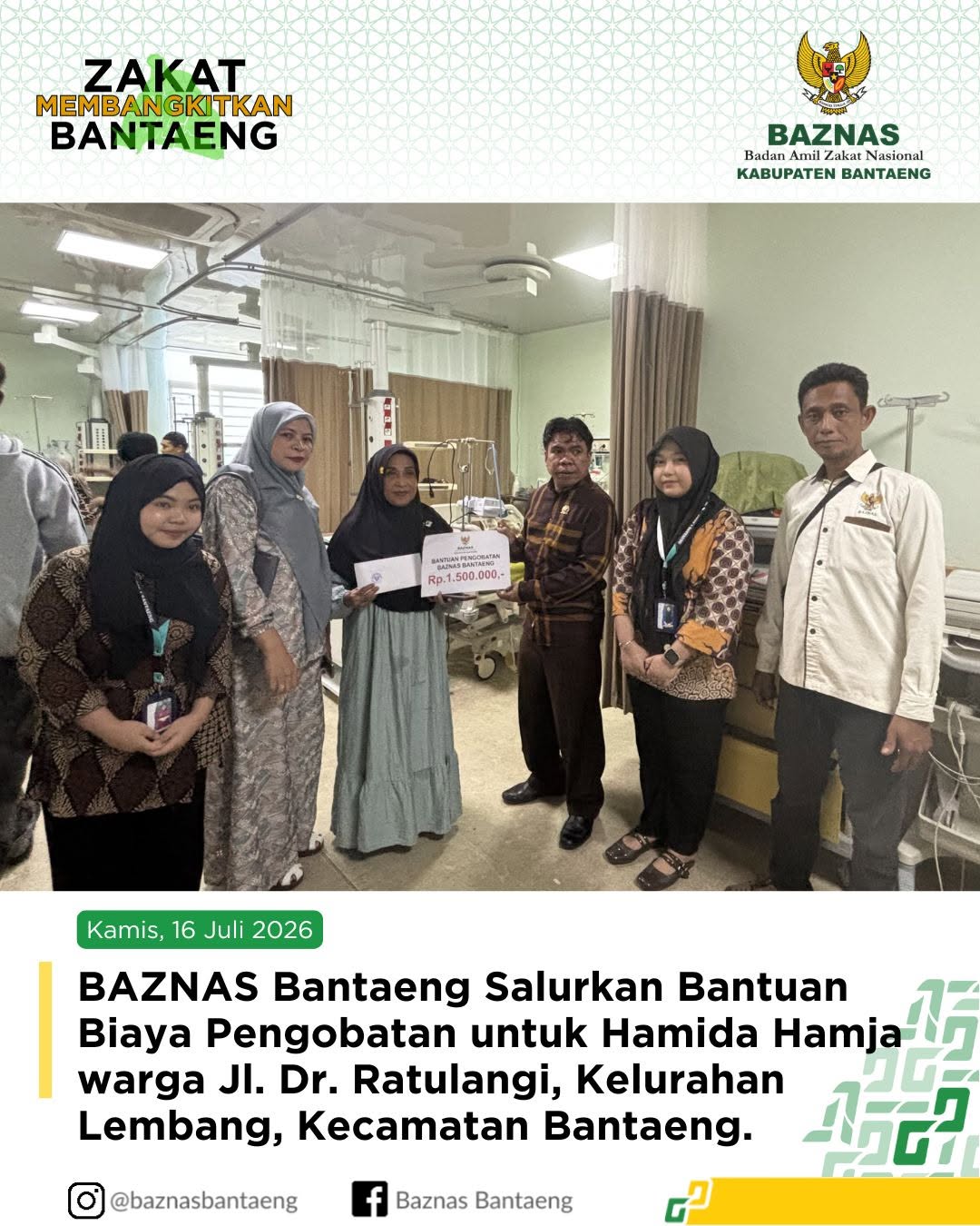 BAZNAS Bantaeng Salurkan Bantuan Biaya Pengobatan untuk Ibu Hamida Hamja