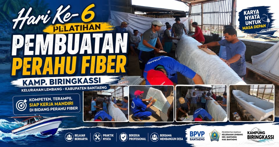 Hari Ke-6 Pelatihan Pembuatan Perahu Fiber: Warga Biringkassi Kelurahan Lembang Semakin Terampil Wujudkan Kemandirian Maritim
