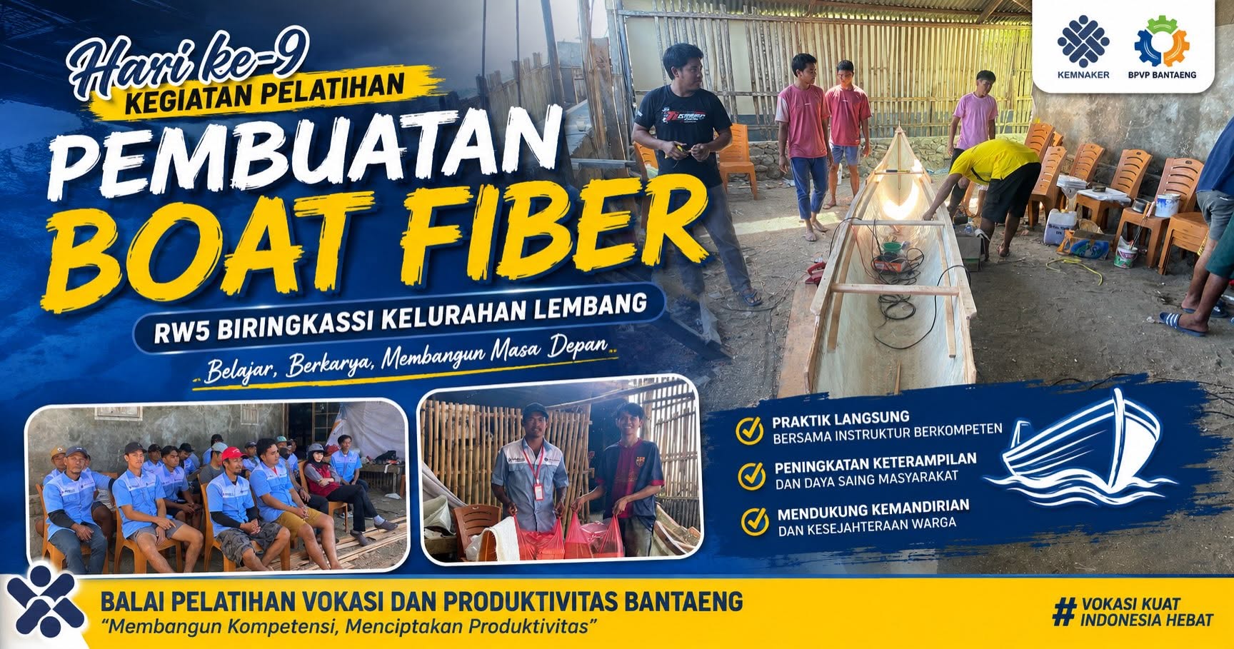 Hari ke-9 Pelatihan Boat Fiber di Biringkassi: Warga Lembang Asah Keterampilan, Menjemput Peluang Ekonomi Bahari