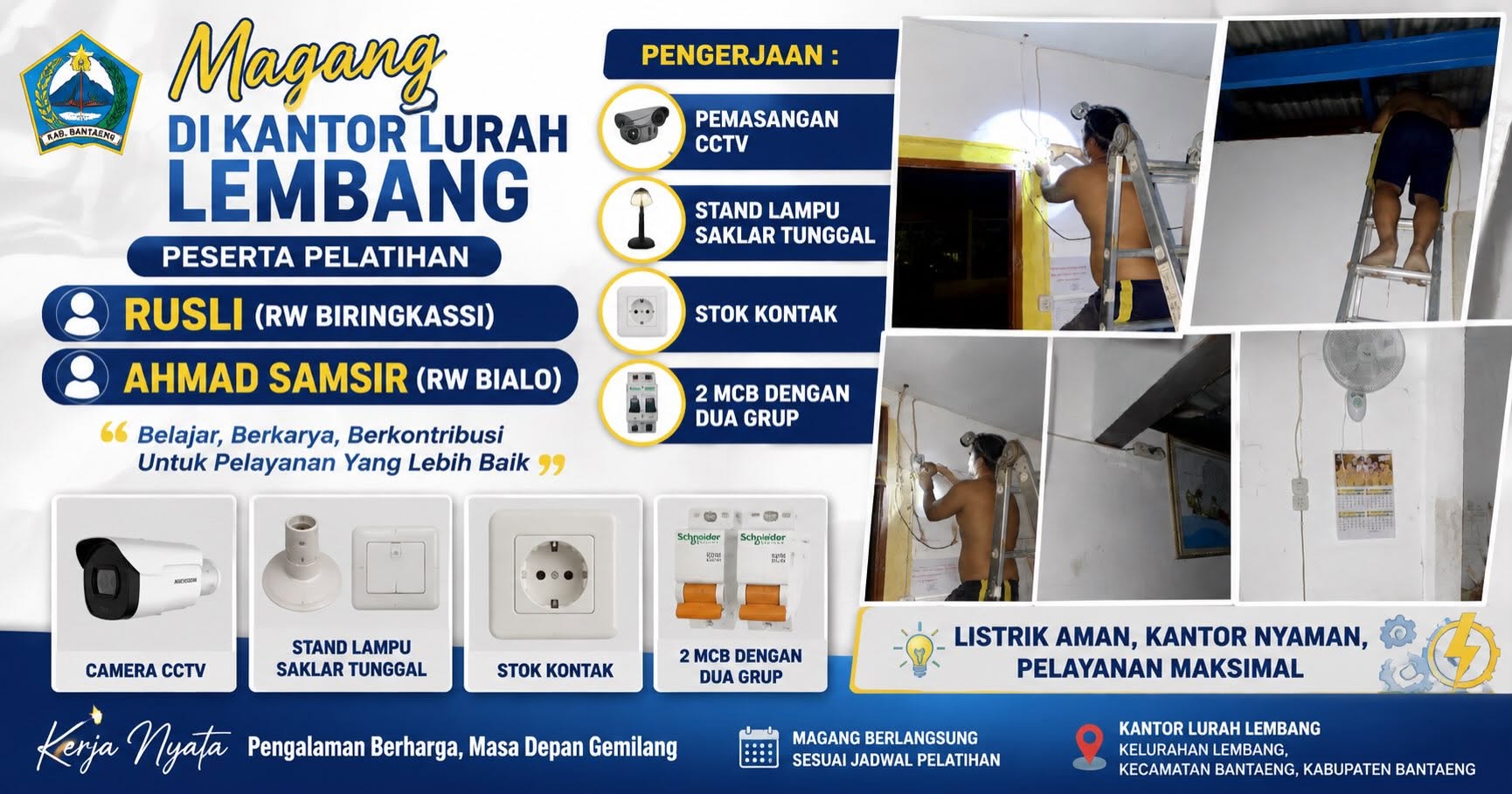 Dari Pelatihan ke Dunia Kerja: Peserta BPVP Bantaeng Praktik Instalasi Listrik di Kantor Lurah Lembang